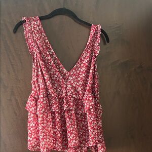 American Eagle Outfitters Red Floral Ruffle Blouse